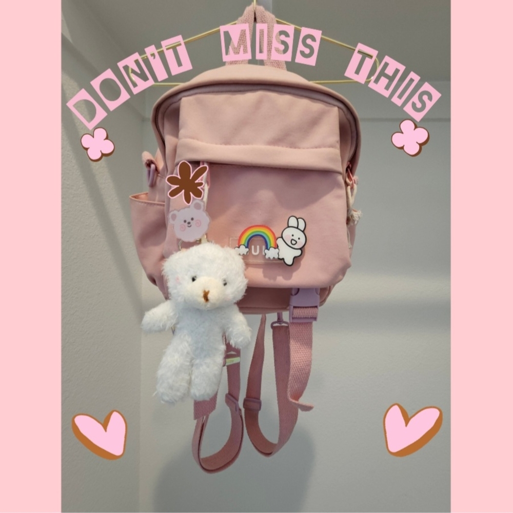 Pink Mini Backpack with FREE Charms – 9"x9"